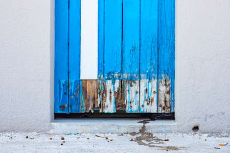 Old blue wood door close-upの写真素材