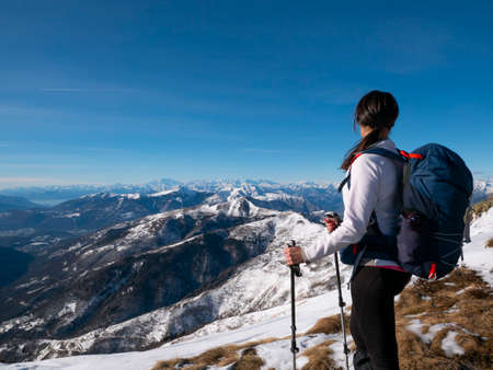 Trekking scene on lake como alpsの写真素材