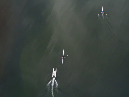 Boating scene viewed from the top