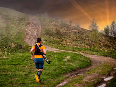 Trail runner in the italian alpsの写真素材