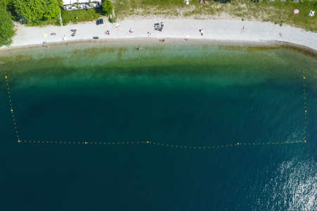 Aerial view of Lierna, a village on Lake Comoの写真素材