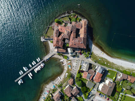 Aerial view of Lierna, a village on Lake Comoの写真素材