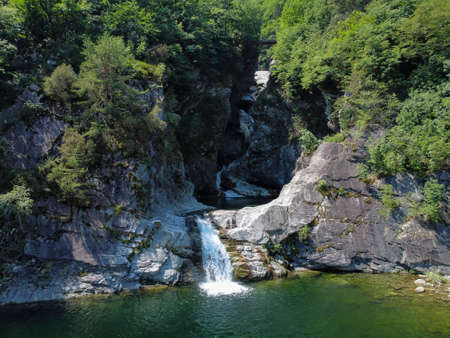 Boggia waterfall in the italian alps of Valchiavennaの写真素材