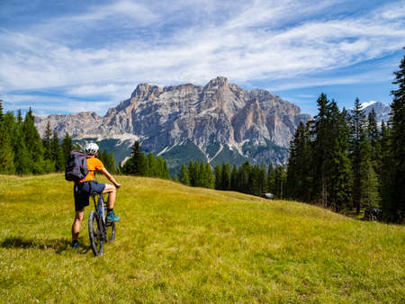 Cycling scene on the Dolomitesの写真素材