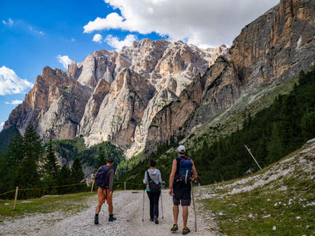 Trekking scene in the Dolomites