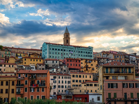 Skyline of the Old Ventimiglia a town in Liguriaの写真素材