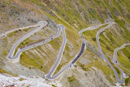 View of the road of the Stelvio Passの写真素材