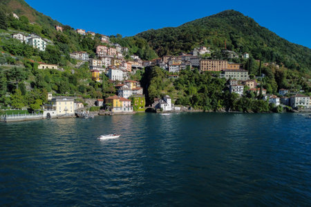 View of the village of Nesso on Lake Comoの写真素材