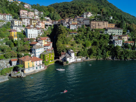 View of the village of Nesso on Lake Comoの写真素材