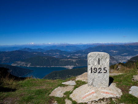 Border strain in the alps between Italy and Switzerlandの写真素材