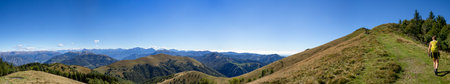 Trekking scene on Mount Generoso in Intelvi Valleyの写真素材