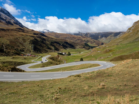 Alpine road on the Julierpass in Switzerlandの写真素材