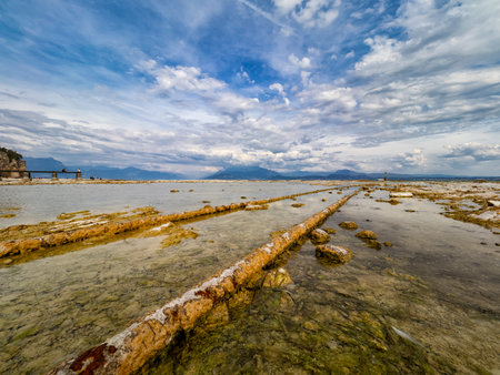 Landscape of Sirmione coast in autumnの写真素材