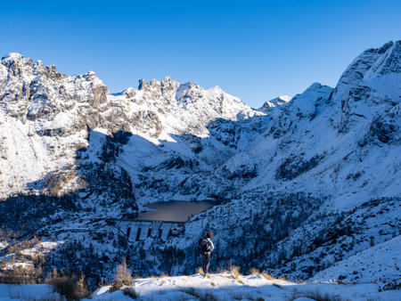 Mountaineer in the alps of Valgerolaの写真素材