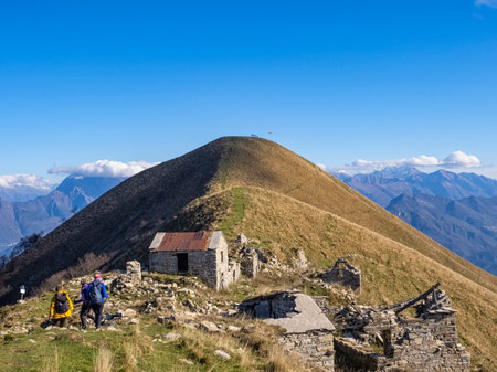 Trekking scene on the alps of Lake Comoの写真素材