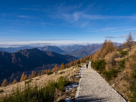 Trekking scene in the italian alps of Valsassinaの写真素材