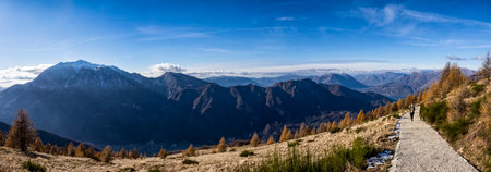 Trekking scene on the alps of Valsassinaの写真素材