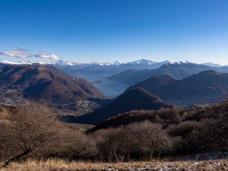 Winter landscape of Lake Como from Valle Intelvi Alpsの写真素材