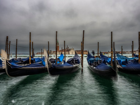 View of San Giorgio Maggiore island in Venice in a cloudy day (long exposure image)の写真素材