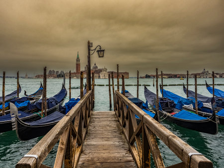 View of San Giorgio Maggiore island in Venice in a cloudy day at eveningの写真素材