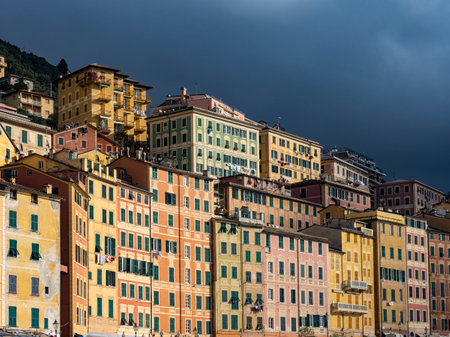 Waterfront buildings in Camogli townの写真素材