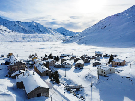 View of the village of Montespluga in the Italian Alpsの写真素材