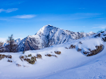Winter view of Mount Legnoneの写真素材