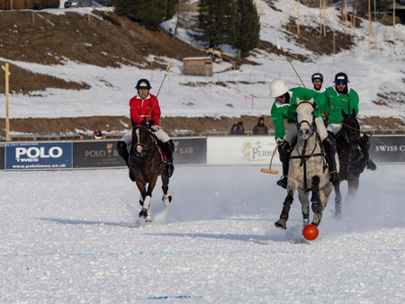St. Moritz - January 29, 2023: Game actions at the Snow Polo World Cup St.Moritz 2023 finalsのeditorial素材