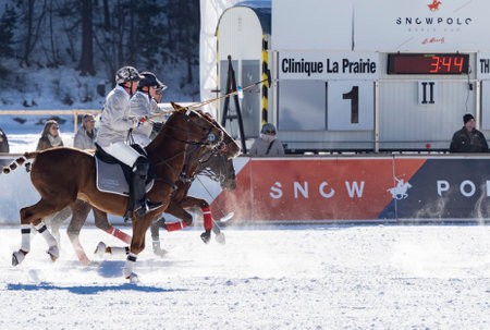 St. Moritz - January 29, 2023: Game actions at the Snow Polo World Cup St.Moritz 2023 finalsのeditorial素材