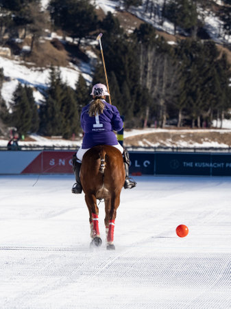 St. Moritz - January 29, 2023: Game actions at the Snow Polo World Cup St.Moritz 2023 finalsのeditorial素材