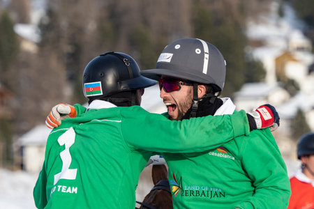 St. Moritz - January 29, 2023: Game actions at the Snow Polo World Cup St.Moritz 2023 finalsのeditorial素材