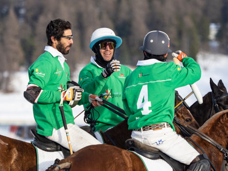 St. Moritz - January 29, 2023: Game actions at the Snow Polo World Cup St.Moritz 2023 finalsのeditorial素材