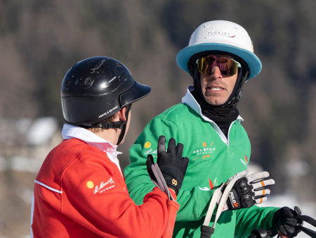 St. Moritz - January 29, 2023: Game actions at the Snow Polo World Cup St.Moritz 2023 finalsのeditorial素材