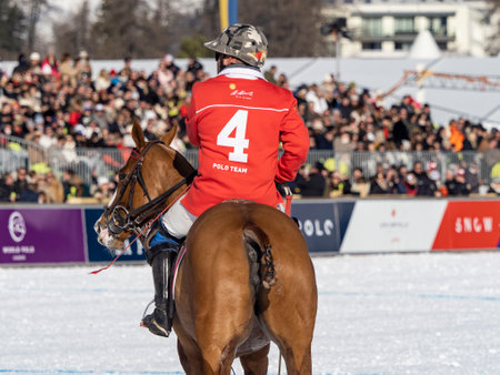 St. Moritz - January 29, 2023: Game actions at the Snow Polo World Cup St.Moritz 2023 finalsのeditorial素材
