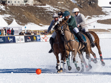 St. Moritz - January 29, 2023: Game actions at the Snow Polo World Cup St.Moritz 2023 finalsのeditorial素材