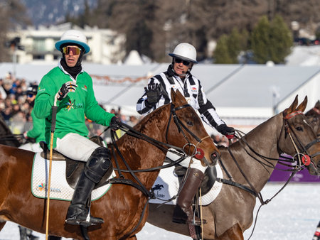 St. Moritz - January 29, 2023: Game actions at the Snow Polo World Cup St.Moritz 2023 finalsのeditorial素材