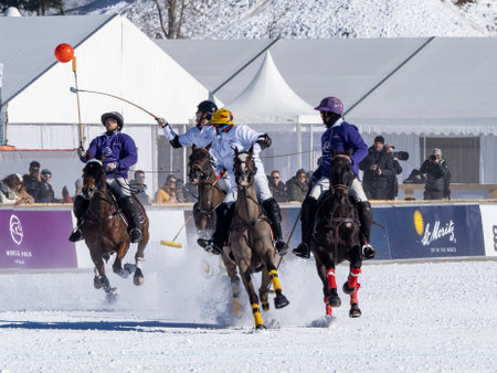 St. Moritz - January 29, 2023: Game actions at the Snow Polo World Cup St.Moritz 2023 finalsのeditorial素材