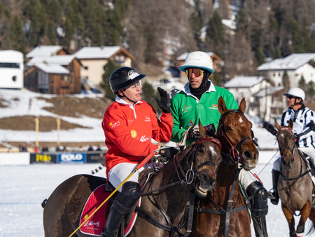 St. Moritz - January 29, 2023: Game actions at the Snow Polo World Cup St.Moritz 2023 finalsのeditorial素材