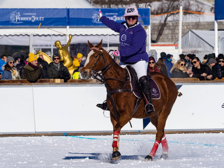 St. Moritz - January 29, 2023: Game actions at the Snow Polo World Cup St.Moritz 2023 finalsのeditorial素材