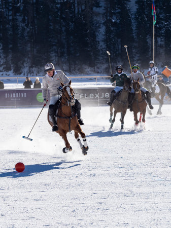 St. Moritz - January 29, 2023: Game actions at the Snow Polo World Cup St.Moritz 2023 finalsのeditorial素材