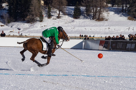 St. Moritz - January 29, 2023: Game actions at the Snow Polo World Cup St.Moritz 2023 finalsのeditorial素材