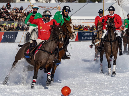 St. Moritz - January 29, 2023: Game actions at the Snow Polo World Cup St.Moritz 2023 finalsのeditorial素材