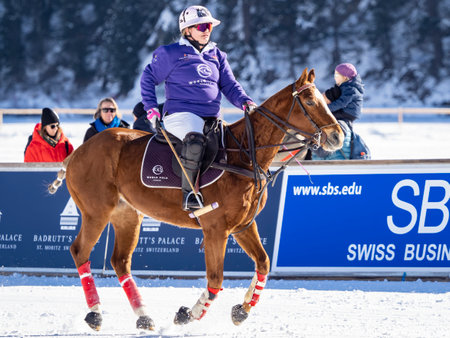 St. Moritz - January 29, 2023: Game actions at the Snow Polo World Cup St.Moritz 2023 finalsのeditorial素材