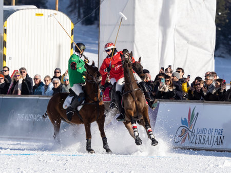 St. Moritz - January 29, 2023: Game actions at the Snow Polo World Cup St.Moritz 2023 finalsのeditorial素材