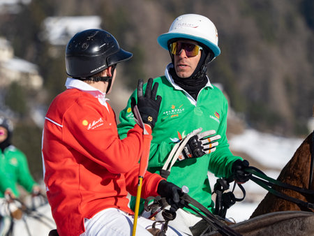 St. Moritz - January 29, 2023: Game actions at the Snow Polo World Cup St.Moritz 2023 finalsのeditorial素材