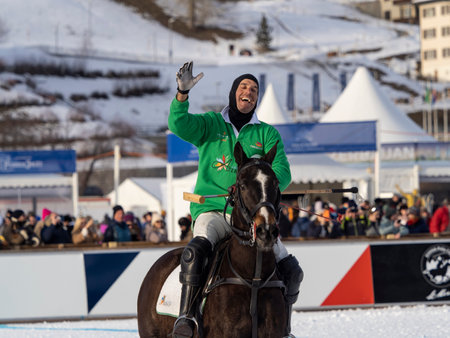 St. Moritz - January 29, 2023: Game actions at the Snow Polo World Cup St.Moritz 2023 finalsのeditorial素材
