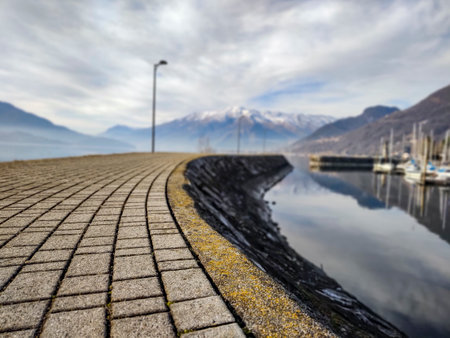 Walkway on the lakeside of Lake Comoの写真素材
