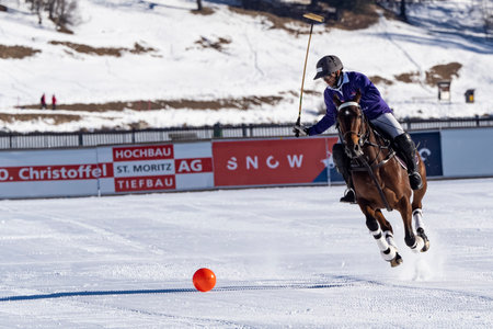 St. Moritz - January 29, 2023: Game actions at the Snow Polo World Cup St.Moritz 2023 finalsのeditorial素材