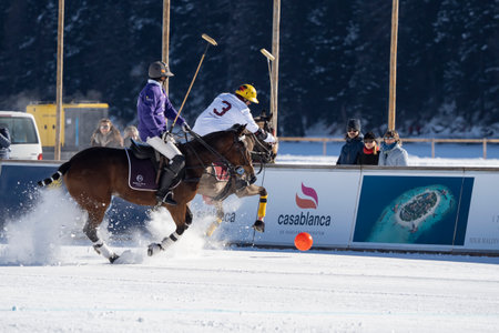 St. Moritz - January 29, 2023: Game actions at the Snow Polo World Cup St.Moritz 2023 finalsのeditorial素材