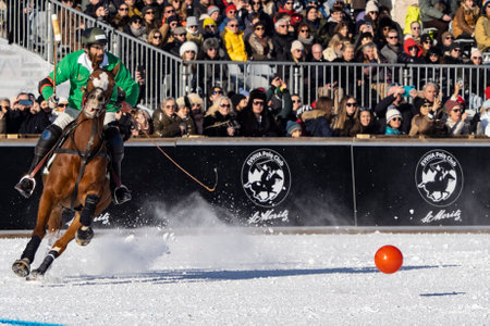 St. Moritz - January 29, 2023: Game actions at the Snow Polo World Cup St.Moritz 2023 finalsのeditorial素材